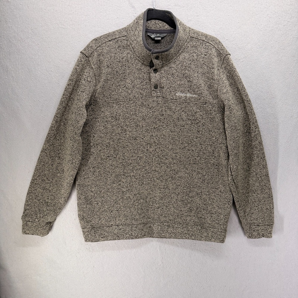 Eddie Bauer‎ Sweater Mens L Taupe Radiator Fleece Quarter Snap Mock Pullover
